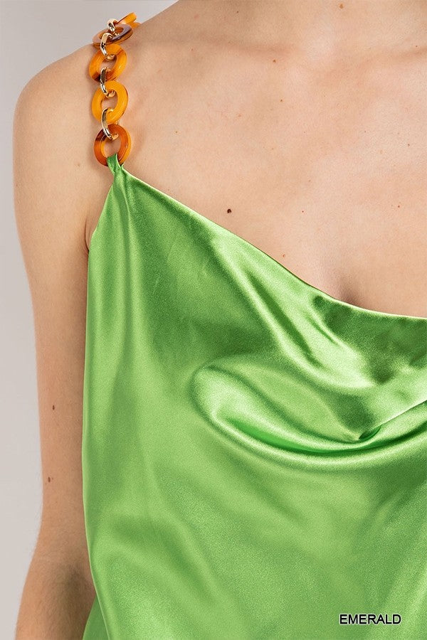 Women's Cow Neck Satin Camisole with Chain Strap