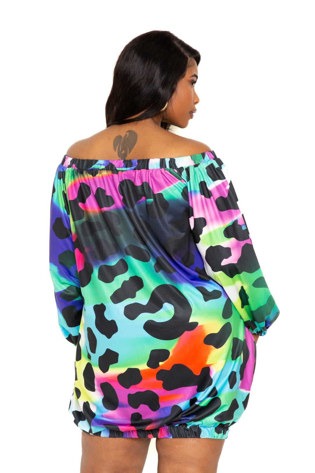 Women's Plus Leopard Off shoulder Bubble Mini Dress