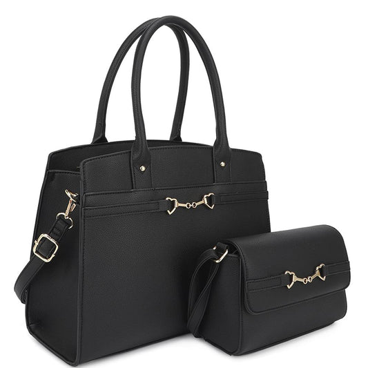 Women's 2 in 1 Matching Design Handle Satchel With Crossbody Bag
