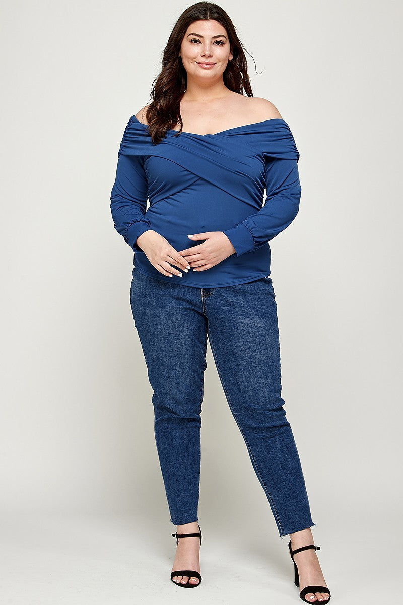 Women's Plus Sexy Off Shoulder Solid Wrap Top