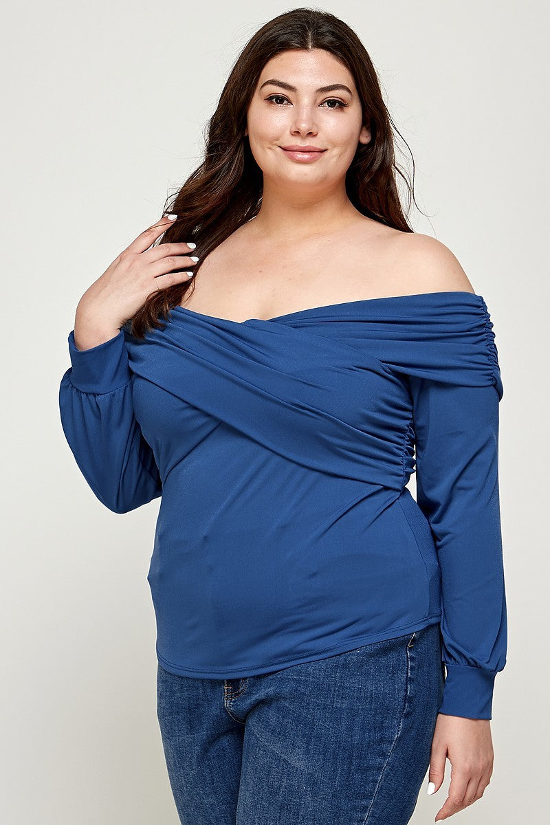 Women's Plus Sexy Off Shoulder Solid Wrap Top