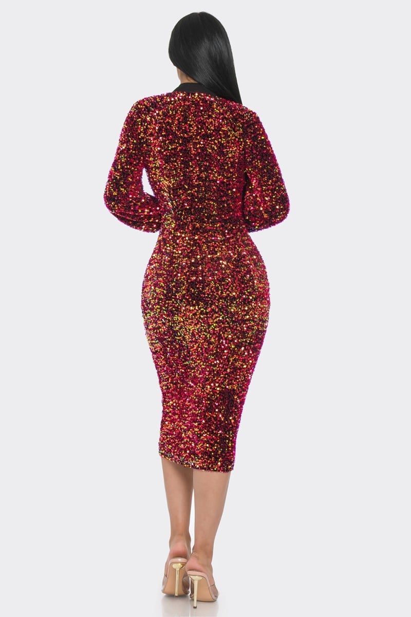 Women's Mid Way Two Zip Up Sparkling Sequin Contrast Dress (S & M Only)