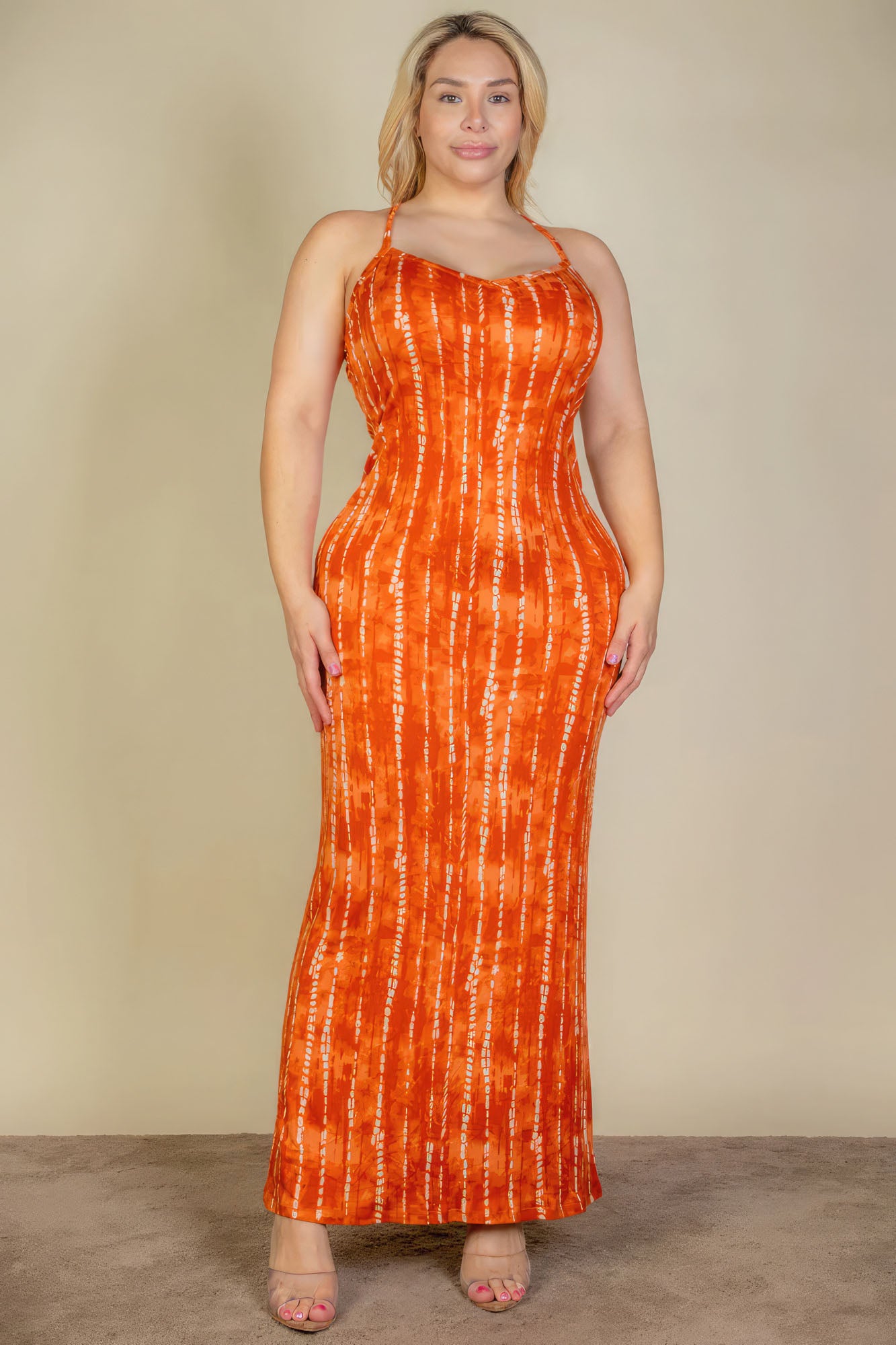 Women's Plus Tie Dye Printed Cami Bodycon Maxi Dress