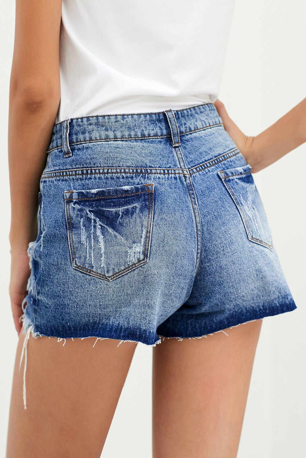 Women's Distressed Button Fly Denim Shorts