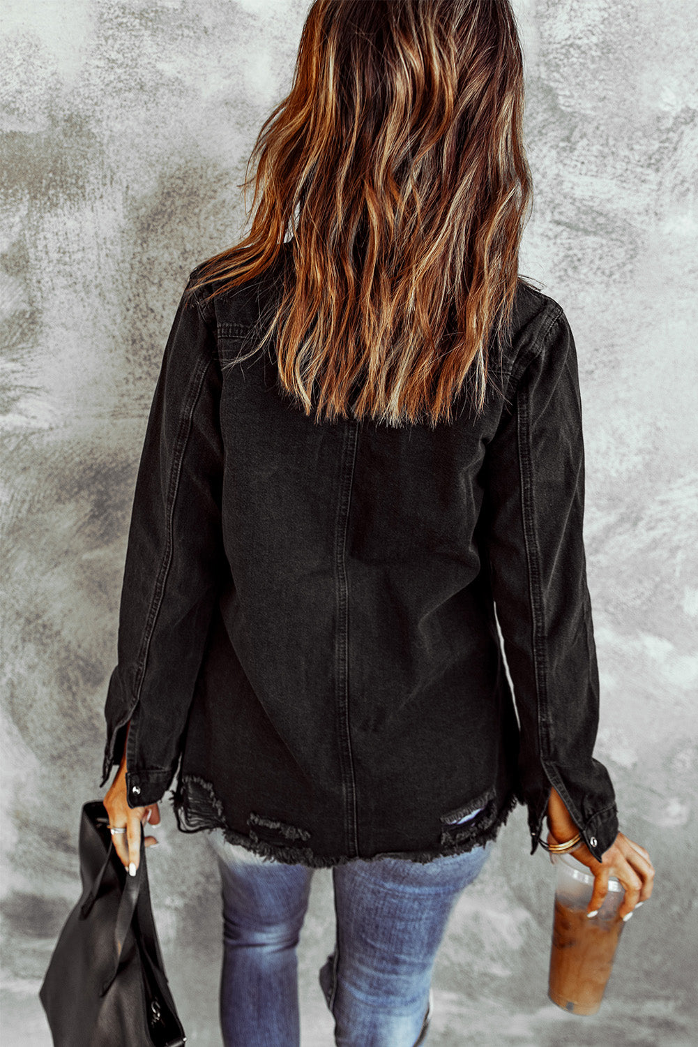 Women's Distressed Snap Down Denim Jacket