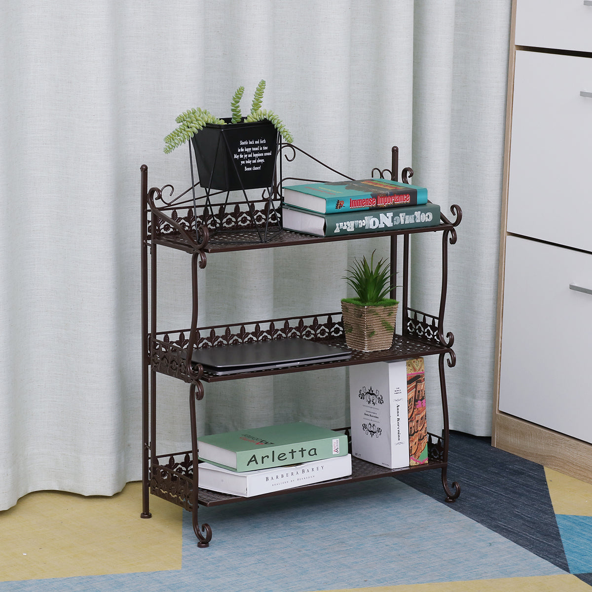 Three Tiers Folding Iron Kitchen Organizer Large Capacity Bathroom Bedroom Rack Book Shelf for Home Office