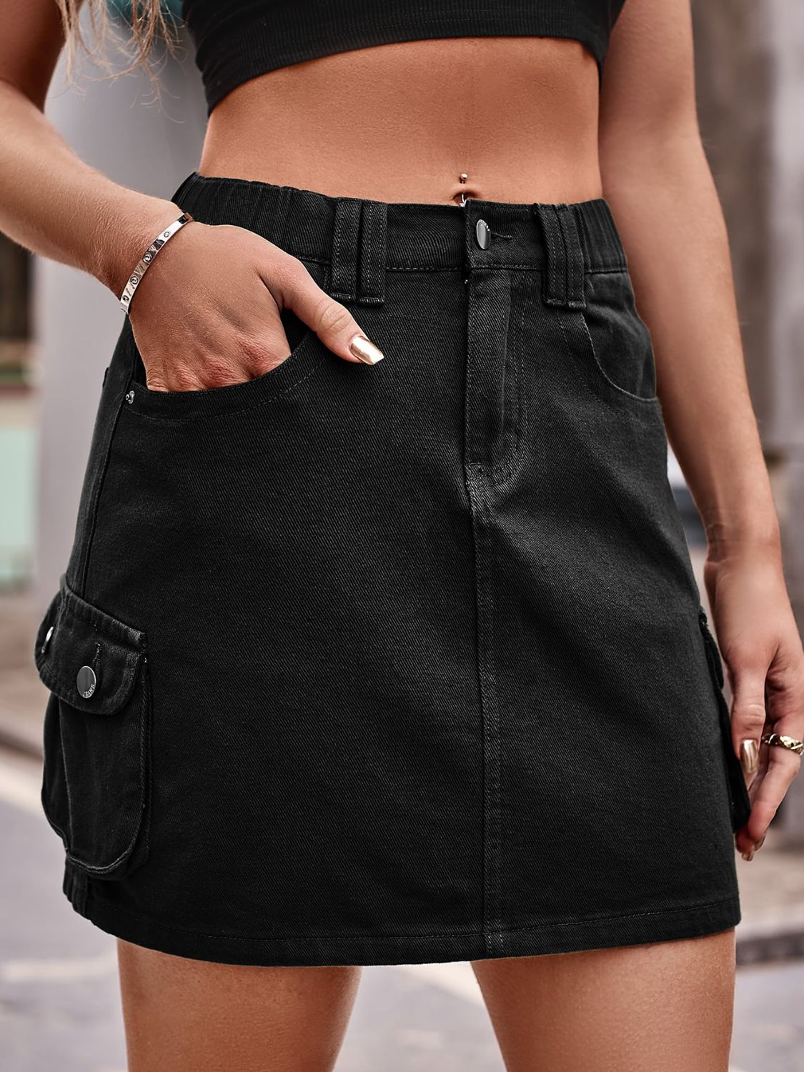 Women's Denim Jean Mini Skirt with Pockets