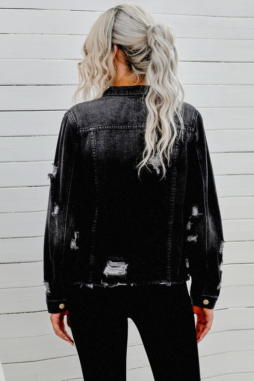 Women's Distressed Raw Hem Denim Jean Jacket