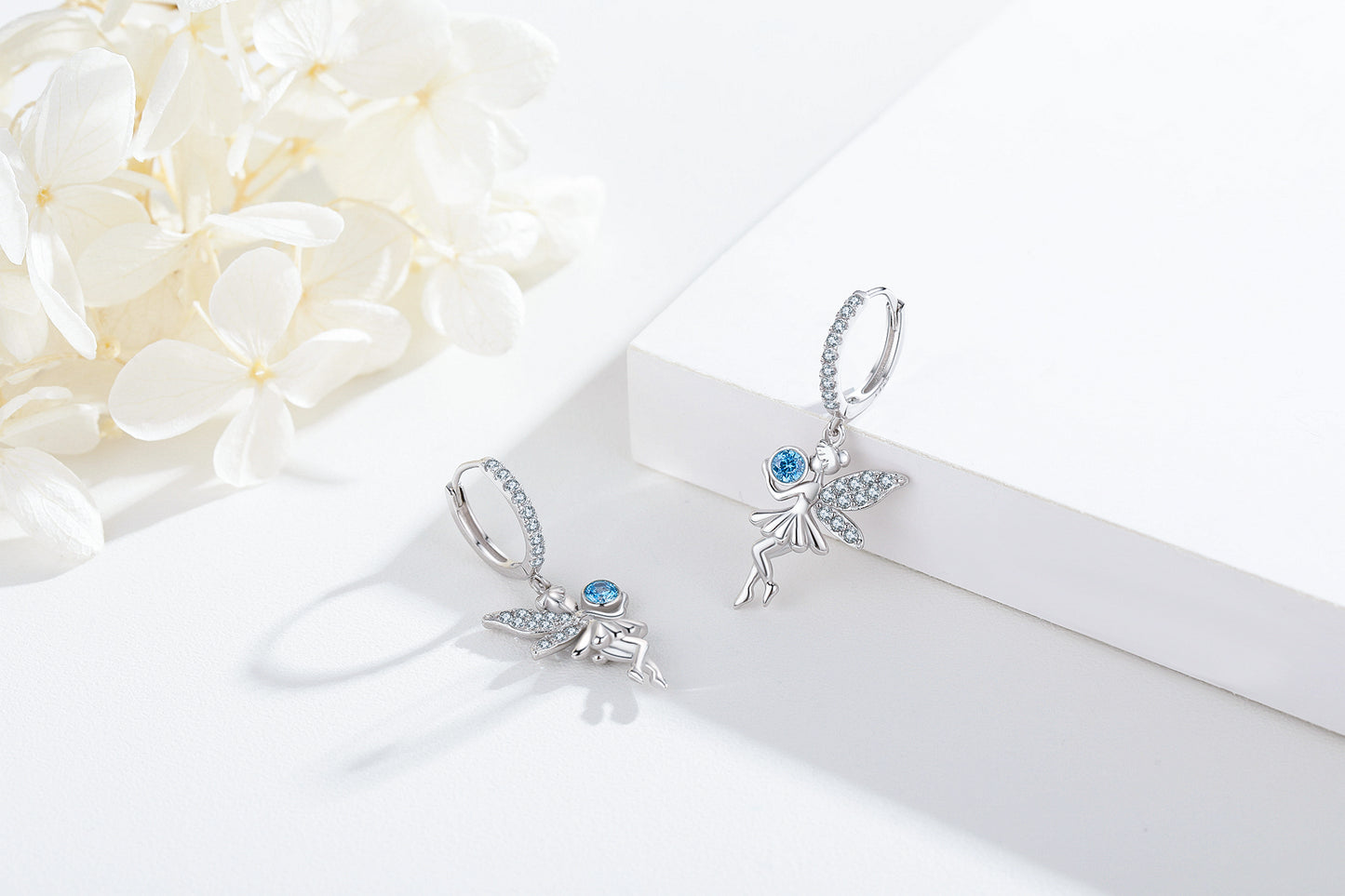 Women's 925 Sterling Silver Fairy Angel Dangle Guardian Tinkerbell Huggie Hoop Dangle Drop Earrings Jewelry Women Girls