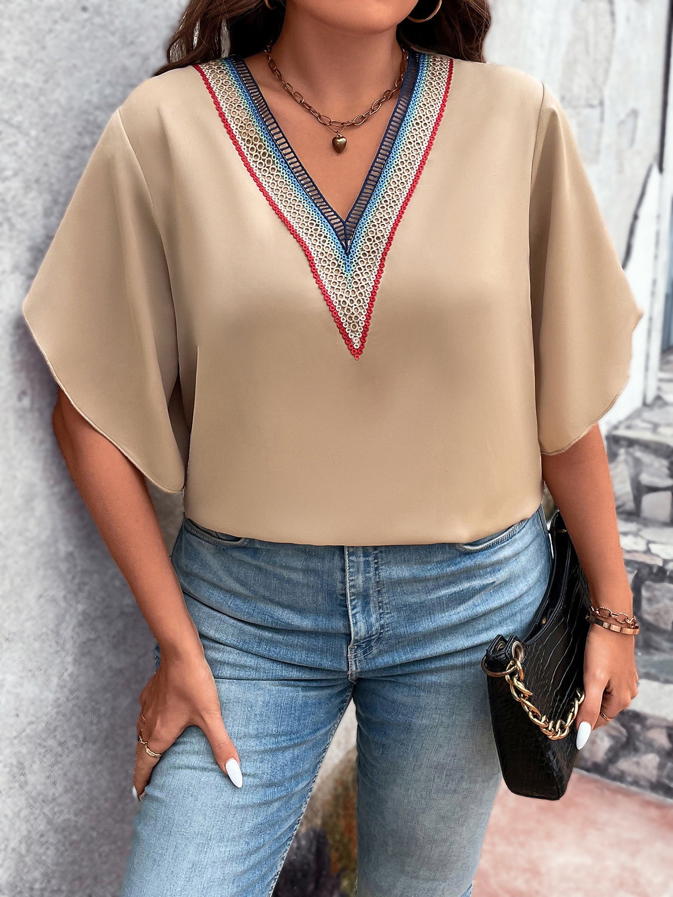 Women's Plus Size V-Neck Flutter Sleeve Blouse
