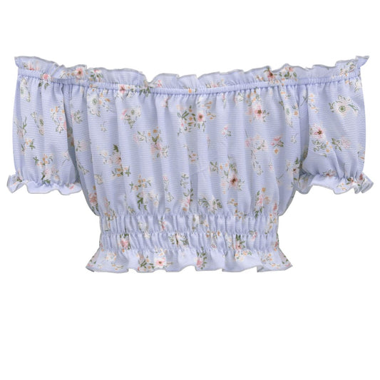 Women's Cropped Off-Shoulder Frill Trim Smocked Blouse