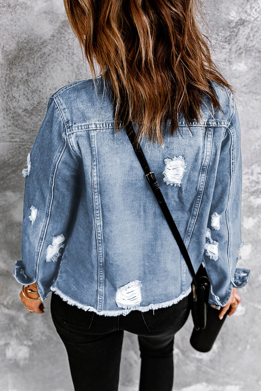 Women's Distressed Raw Hem Denim Jean Jacket