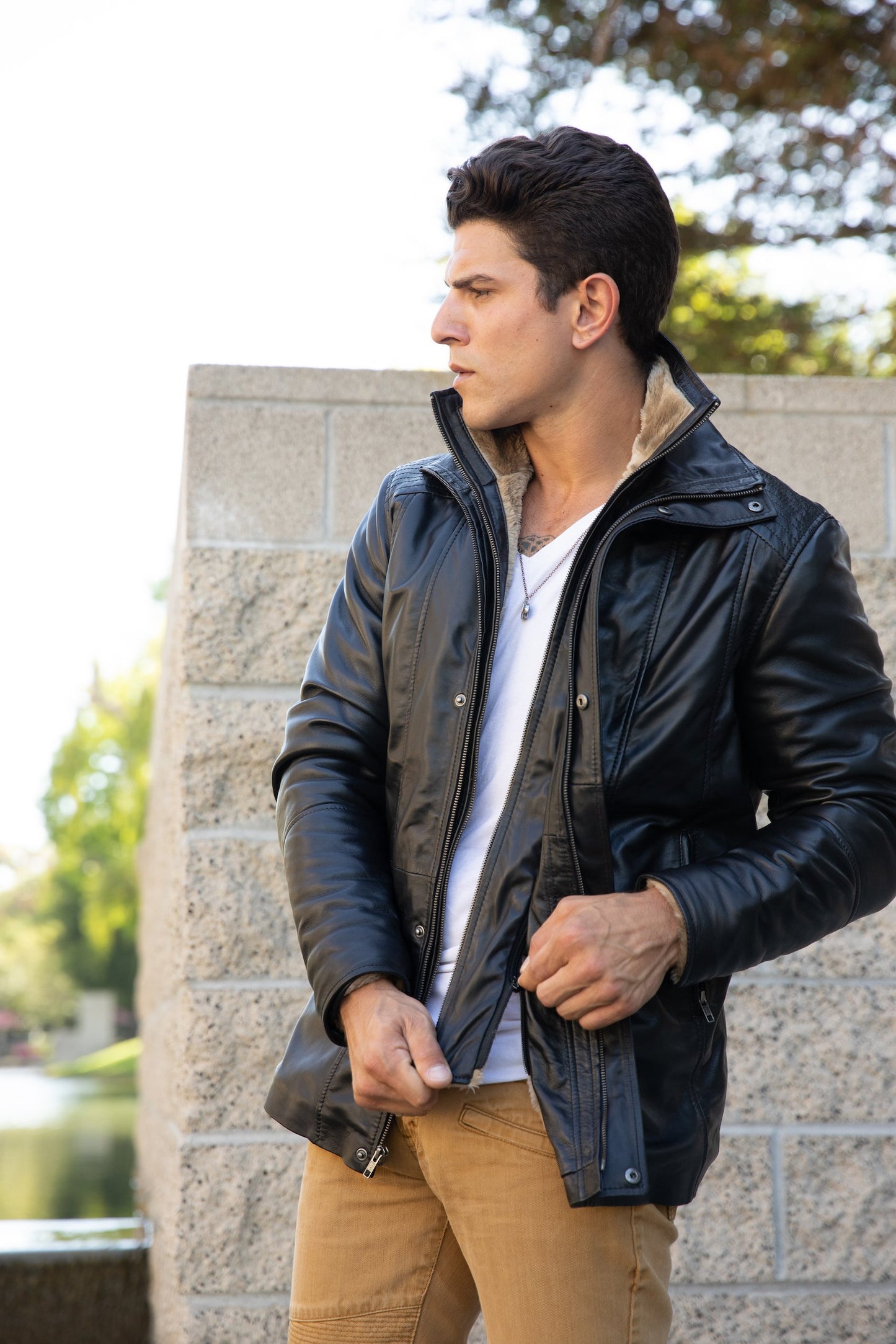 Men's Tiberius Premium Lambskin Leather Coat with Fur