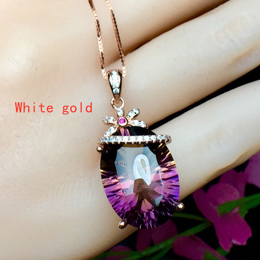 Women's Genuine Amethyst Precious Stone Pendant S925 Silver Necklace