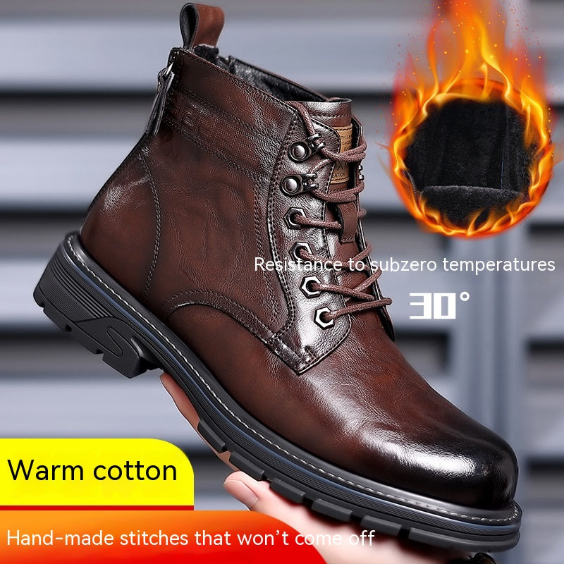 Men's Vintage Fleece-lined Leather Boots Outdoor Keep Warm
