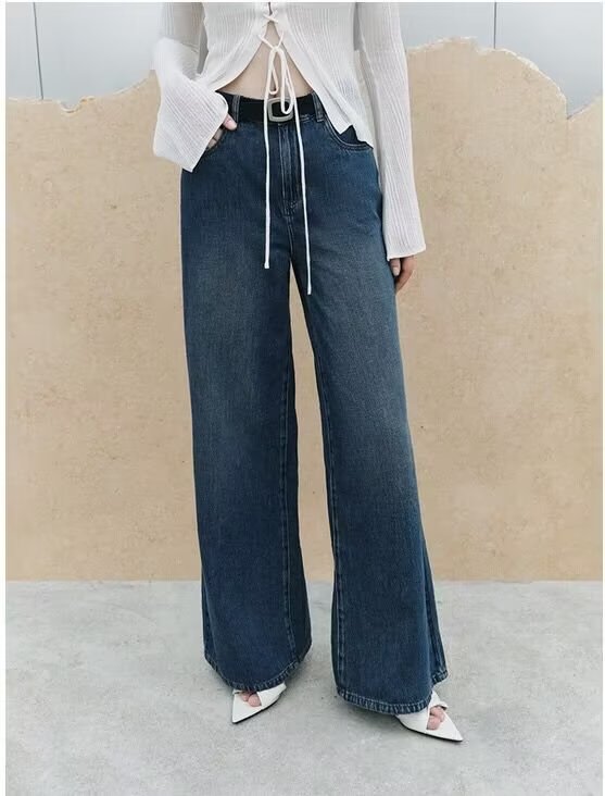Wide Leg Straight Jeans Women Autumn Winter Loose High Waist All