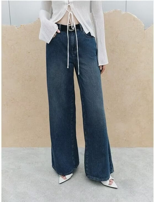 Wide Leg Straight Jeans Women Autumn Winter Loose High Waist All