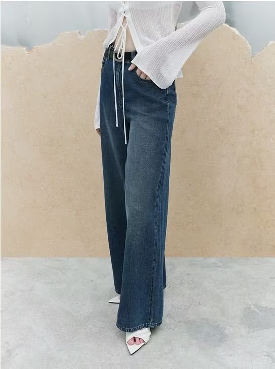 Wide Leg Straight Jeans Women Autumn Winter Loose High Waist All