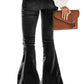 Women's  Flare Jeans Elastic Waist Bell Bottom Raw Hem Denim