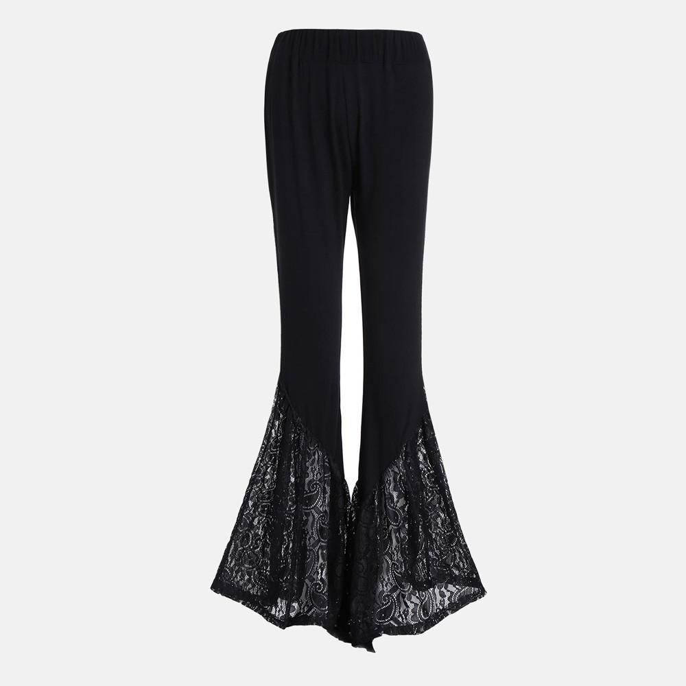 Women's Lace Flare Pants Patchwork Slim Trousers