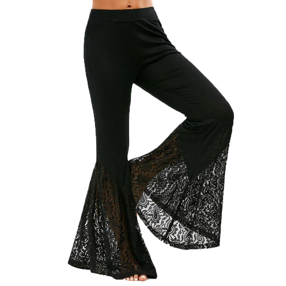 Women's Lace Flare Pants Patchwork Slim Trousers