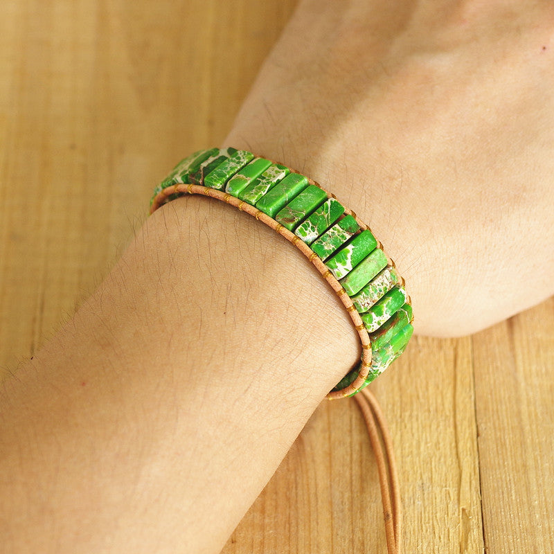 Seven Chakra Braided Bracelet Natural Emperor Stone Yoga Bracelet Genuine Leather Wrap Bracelet