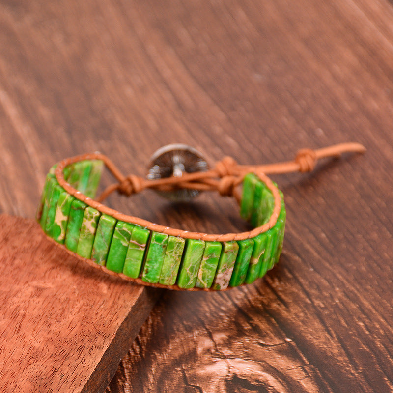 Seven Chakra Braided Bracelet Natural Emperor Stone Yoga Bracelet Genuine Leather Wrap Bracelet