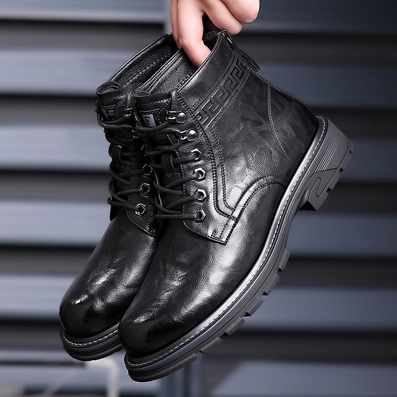 Men's Vintage Fleece-lined Leather Boots Outdoor Keep Warm