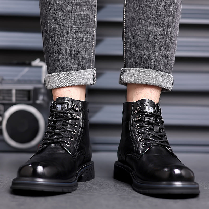 Men's Vintage Fleece-lined Leather Boots Outdoor Keep Warm