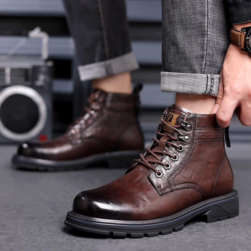 Men's Vintage Fleece-lined Leather Boots Outdoor Keep Warm