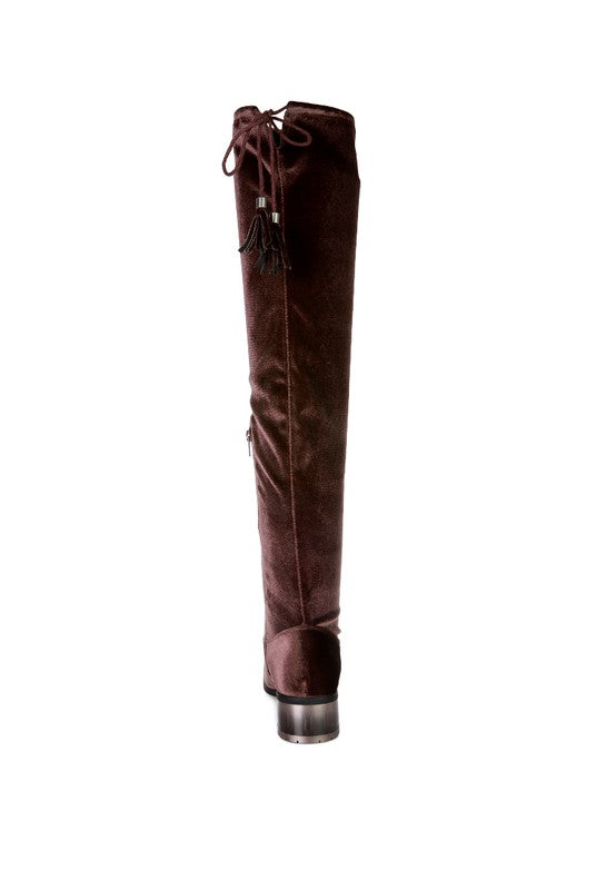 Women's RUMPLE Velvet Over The Knee Clear Heel Boots
