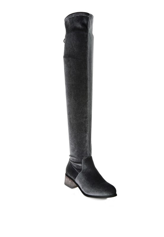 Women's RUMPLE Velvet Over The Knee Clear Heel Boots