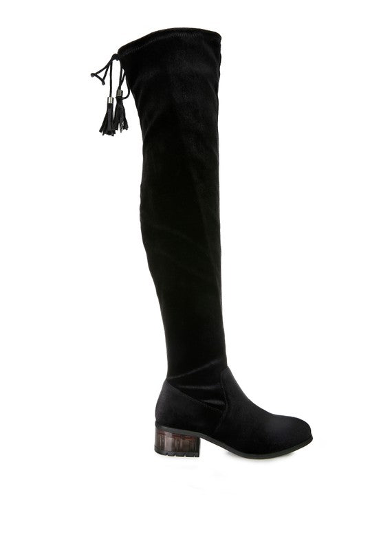 Women's RUMPLE Velvet Over The Knee Clear Heel Boots