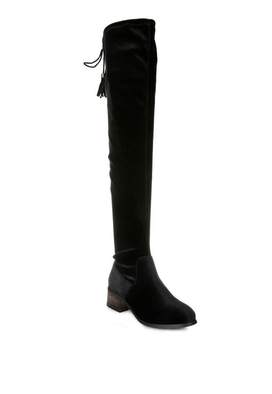 Women's RUMPLE Velvet Over The Knee Clear Heel Boots