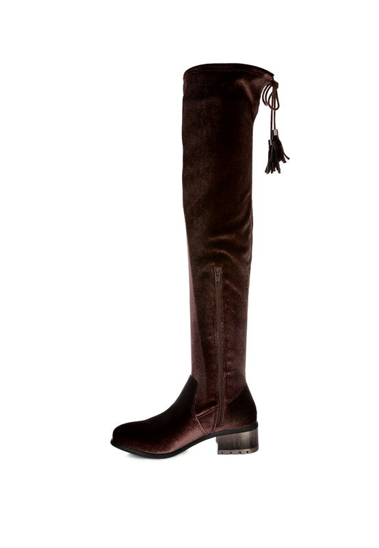 Women's RUMPLE Velvet Over The Knee Clear Heel Boots