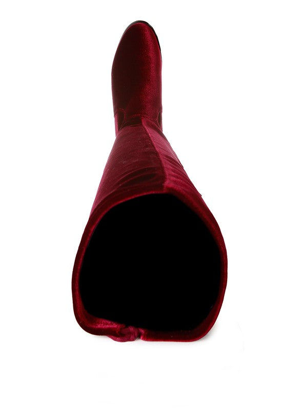 Women's RUMPLE Velvet Over The Knee Clear Heel Boots
