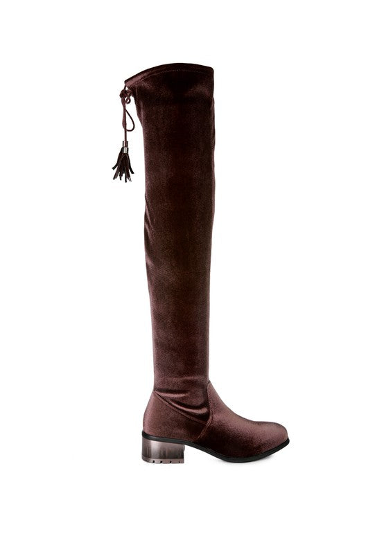 Women's RUMPLE Velvet Over The Knee Clear Heel Boots