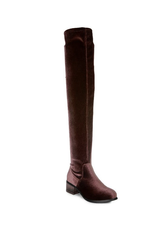 Women's RUMPLE Velvet Over The Knee Clear Heel Boots