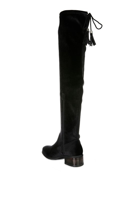 Women's RUMPLE Velvet Over The Knee Clear Heel Boots