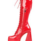 Women's Red Black Snowflakes Patent Leather High Platform Calf Boots