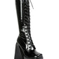 Women's Red Black Snowflakes Patent Leather High Platform Calf Boots