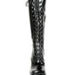 Women's Red Black Snowflakes Patent Leather High Platform Calf Boots
