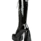 Women's Red Black Snowflakes Patent Leather High Platform Calf Boots