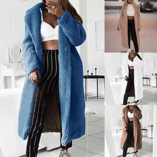 Solid color long coat faux fur coat soft plush thick