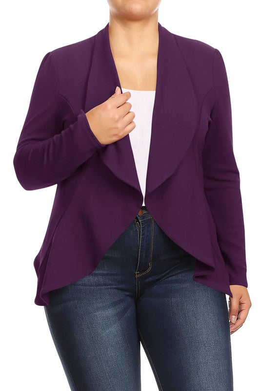 Women's Plus Casual Solid Open Front jacket blazer