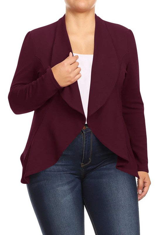 Women's Plus Casual Solid Open Front jacket blazer