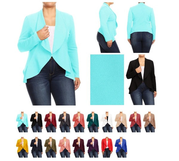 Women's Plus Casual Solid Open Front jacket blazer