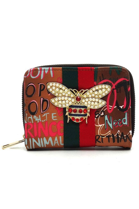 Women's Multi Graffiti Print Queen Bee Stripe Wallet
