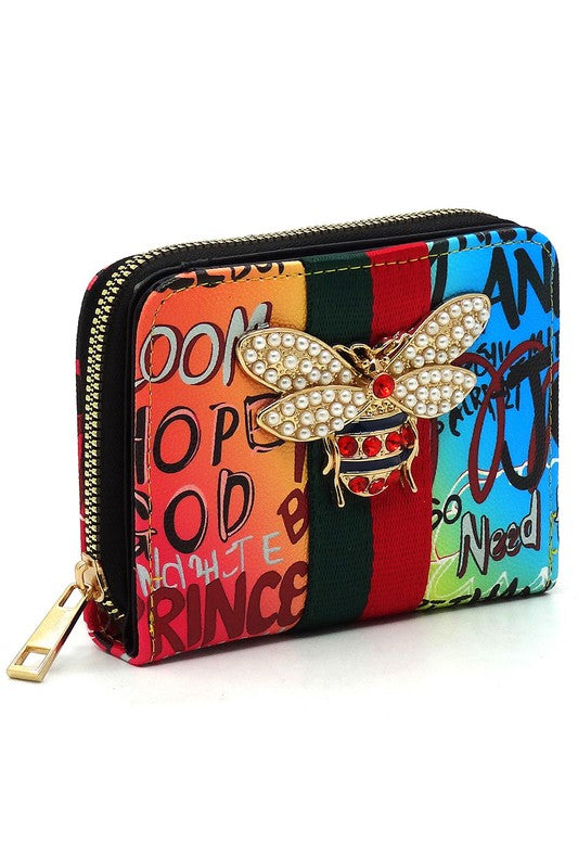 Women's Multi Graffiti Print Queen Bee Stripe Wallet