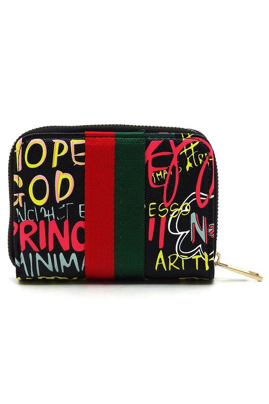 Women's Multi Graffiti Print Queen Bee Stripe Wallet
